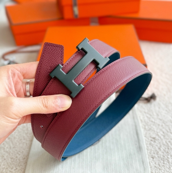 Men's Hermes Blue/red Reversible Leather Belt - Picture 2 of 9